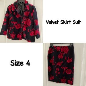 Talbots Floral Vintage Velvet Skirt Suit